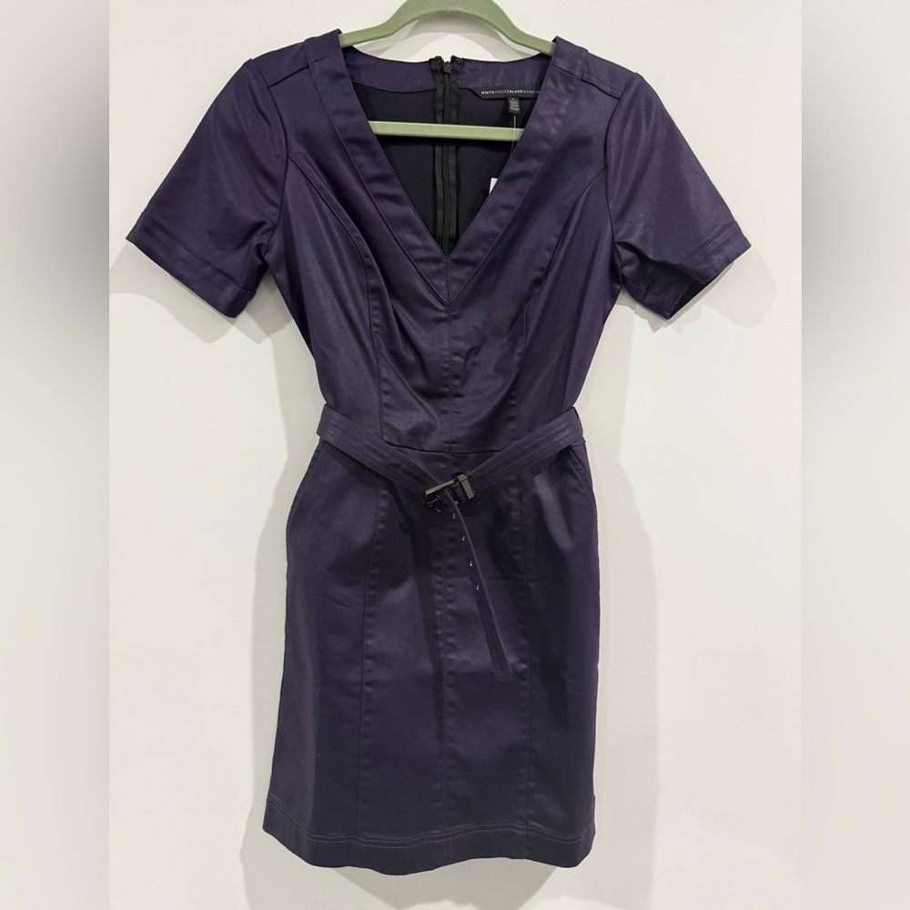 White House Black Market, size 0, purple coated V neck dress